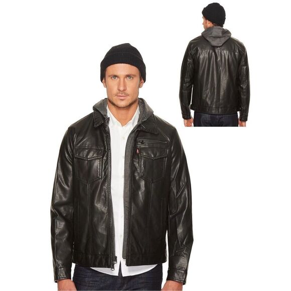 Levi’s Trucker Moto Biker Faux Leather Jacket - Picture 1 of 7